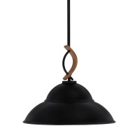 Monterey Stem Hung Mini Pendant, Matte Black & Painted Wood-Look Metal Finish, 16