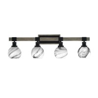 Tacoma 4 Light Bath Bar, Matte Black & Painted Distressed Wood-Look Metal Finish, 5.75