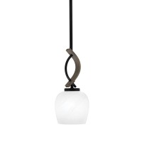 Monterey Stem Hung Mini Pendant, Matte Black & Painted Distressed Wood-Look Metal Finish, 6