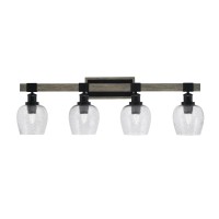 Tacoma 4 Light Bath Bar, Matte Black & Painted Distressed Wood-Look Metal Finish, 6