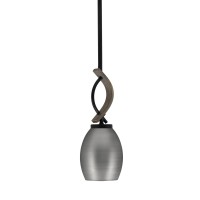 Monterey Stem Hung Mini Pendant, Matte Black & Painted Distressed Wood-Look Metal Finish, 5