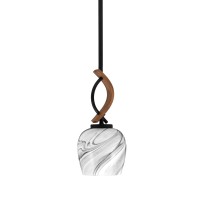 Monterey Stem Hung Mini Pendant, Matte Black & Painted Wood-Look Metal Finish, 6