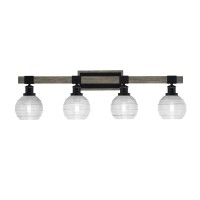 Tacoma 4 Light Bath Bar, Matte Black & Painted Distressed Wood-Look Metal Finish, 6