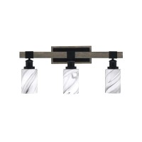 Tacoma 3 Light Bath Bar, Matte Black & Painted Distressed Wood-Look Metal Finish, 4