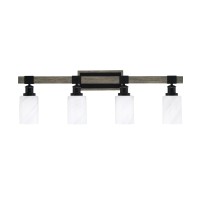 Tacoma 4 Light Bath Bar, Matte Black & Painted Distressed Wood-Look Metal Finish, 4