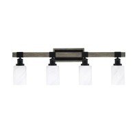 Tacoma 4 Light Bath Bar, Matte Black & Painted Distressed Wood-Look Metal Finish, 4