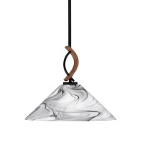 Monterey Stem Hung Mini Pendant, Matte Black & Painted Wood-Look Metal Finish, 16