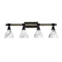 Tacoma 4 Light Bath Bar, Matte Black & Painted Distressed Wood-Look Metal Finish, 6.25