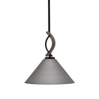 Monterey Stem Hung Mini Pendant, Matte Black & Painted Distressed Wood-Look Metal Finish, 14