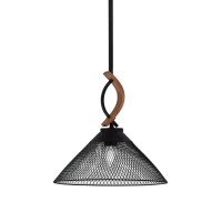 Monterey Stem Hung Mini Pendant, Matte Black & Painted Wood-Look Metal Finish, 14