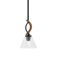 Monterey Stem Hung Mini Pendant, Matte Black & Painted Wood-Look Metal Finish, 7