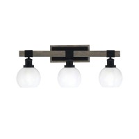 Tacoma 3 Light Bath Bar, Matte Black & Painted Distressed Wood-Look Metal Finish, 5.75