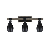 Tacoma 3 Light Bath Bar, Matte Black & Painted Distressed Wood-Look Metal Finish, 5