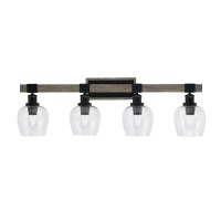 Tacoma 4 Light Bath Bar, Matte Black & Painted Distressed Wood-Look Metal Finish, 6