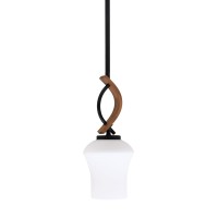 Monterey Stem Hung Mini Pendant, Matte Black & Painted Wood-Look Metal Finish, 5.5