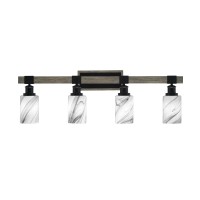 Tacoma 4 Light Bath Bar, Matte Black & Painted Distressed Wood-Look Metal Finish, 4