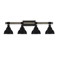 Tacoma 4 Light Bath Bar, Matte Black & Painted Distressed Wood-Look Metal Finish, 7