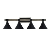 Tacoma 4 Light Bath Bar, Matte Black & Painted Distressed Wood-Look Metal Finish, 7