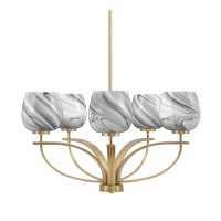 Cavella 5 Light, Uplight Chandelier , Hang Straight Swivel, New Age Brass Finish, 6