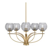 Cavella 5 Light, Uplight Chandelier , Hang Straight Swivel, New Age Brass Finish, 6