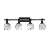 Tacoma 4 Light Bath Bar, Matte Black & Painted Distressed Wood-Look Metal Finish, 6