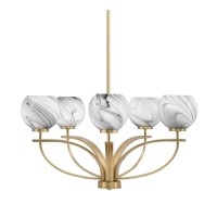 Cavella 5 Light, Uplight Chandelier , Hang Straight Swivel, New Age Brass Finish, 5.75