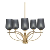 Cavella 5 Light, Uplight Chandelier , Hang Straight Swivel, New Age Brass Finish, 5