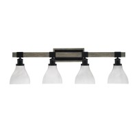 Tacoma 4 Light Bath Bar, Matte Black & Painted Distressed Wood-Look Metal Finish, 6.25