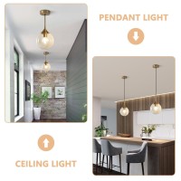 Kco Lighting Mid Century Modern Kitchen Island Pendant Lighting Gold 1-Light Amber Glass Globe Pendant Light Brushed Brass Large Living Room Pendant Light Fixture (2-Pack)