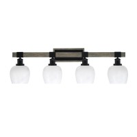 Tacoma 4 Light Bath Bar, Matte Black & Painted Distressed Wood-Look Metal Finish, 6