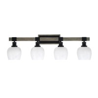 Tacoma 4 Light Bath Bar, Matte Black & Painted Distressed Wood-Look Metal Finish, 6