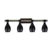 Tacoma 4 Light Bath Bar, Matte Black & Painted Distressed Wood-Look Metal Finish, 5