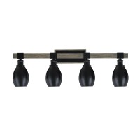 Tacoma 4 Light Bath Bar, Matte Black & Painted Distressed Wood-Look Metal Finish, 5