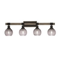 Tacoma 4 Light Bath Bar, Matte Black & Painted Distressed Wood-Look Metal Finish, 6