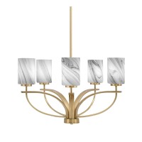 Cavella 5 Light, Uplight Chandelier , Hang Straight Swivel, New Age Brass Finish, 4