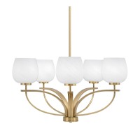 Cavella 5 Light, Uplight Chandelier , Hang Straight Swivel, New Age Brass Finish, 6