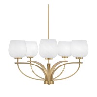 Cavella 5 Light, Uplight Chandelier , Hang Straight Swivel, New Age Brass Finish, 6