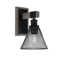 Tacoma Light Wall Sconce, Matte Black & Painted Distressed Wood-Look Metal Finish, 7