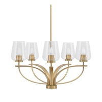 Cavella 5 Light, Uplight Chandelier , Hang Straight Swivel, New Age Brass Finish, 5