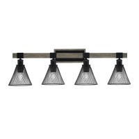 Tacoma 4 Light Bath Bar, Matte Black & Painted Distressed Wood-Look Metal Finish, 7