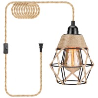 Soodmi Plug In Pendant Light Industrial Hanging Light With Plug In Cord Hemp Rope Onoff Switch Farmhouse Pendant Light With Pl