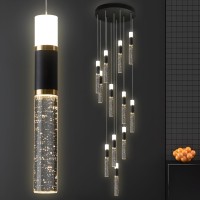 12Light Modern Chandelier Black Gold High Ceiling Chandelier Bubble Crystal Long Chandelier For High Ceiling Foyer Chandeliers