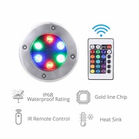 Rgb Submersible Led Light - Outdoor Recessed Spotlight, Led Floor Spotlight With Remote Control Ip68 Waterproof Buried Garden Lamp Color Changing Led Recessed Spotlight (Color : Rgb+Remote, Size : 3