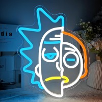 Janhune Anime Neon Sign Rick Neon Signs For Wall Dimmable Morty Cartoon Led Signs For Bedroom Game Room Man Cave Party Light Up