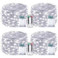 4-Pack 50 Led Fairy Lights Battery Operated With Remote Control Timer, 16 Ft 50 Led Christmas Lights Outdoor Indoor, 8 Mode Twinkle String Lights For Wedding Party Bedroom Christmas Decor (Cool White)