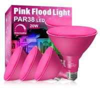 Loxyee Par38 Flood Pink Light Bulb,4 Pack-Dimmable,E26 Base Pink Flood Light Outoor(20W Replace To 200W),Pink Light Bulb Outdoor Porch,Colored Light,Spot Light,Halleween,Christmas Lighting