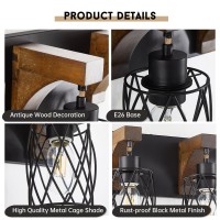 Punsoko Farmhouse Bathroom Light Fixtures Wood Bathroom Light Over Mirror With Cage Metal Lampshade 3 Light Bathroom Vanity Li