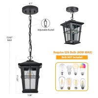 Hopejoy Outdoor Pendant Light, Waterproof Aluminum Black Exterior Hanging Lantern With Seeded Glass, Outside Chandelier Modern Exterior Hanging Light Fixtures For Porch Foyer Entryway, 609-1H-Sbk