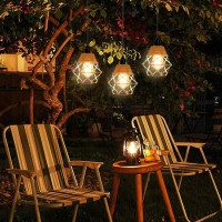 3Er Pack Battery Operated Pendant Light Indoor Chandelier Hanging Lamp With Remote Control Timer Led Bulbs Boho Rattan Shade Outdoor Lantern For Gazebo Porch Patio Backyard Powered By 4*Aa Batteries