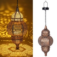 Hanging Solar Lights Outdoor Decor Solar Lantern Waterproof Metal Moroccan Lantern For Outside Patio Pathway Yard Front Porch